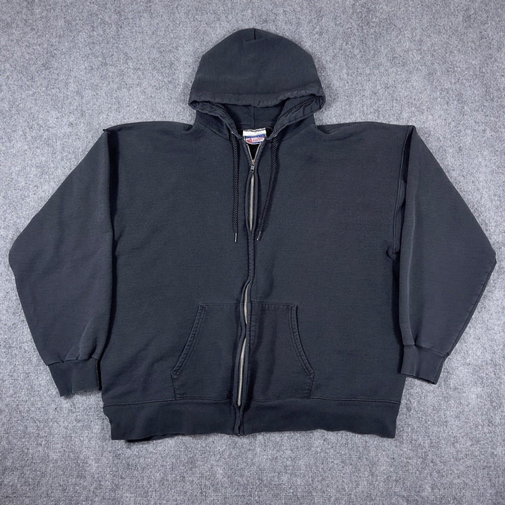 Vintage Hanes Blank Zip Up Hoodie Mens XL Black Ultimate Cotton Heavyweight Boxy